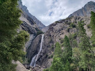 The base of Yosemite Falls, a 2000 ft waterfall in Yosemite National Park, California