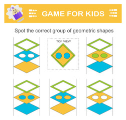 Find the correct group of geometric shapes. Logical game. Attention tasks for children. Printable worksheet