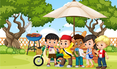 Outdoor park scene with children