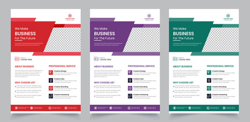 a bundle  of 3 color templates of a4 flyer template, modern template, modern design, perfect for creative professional business