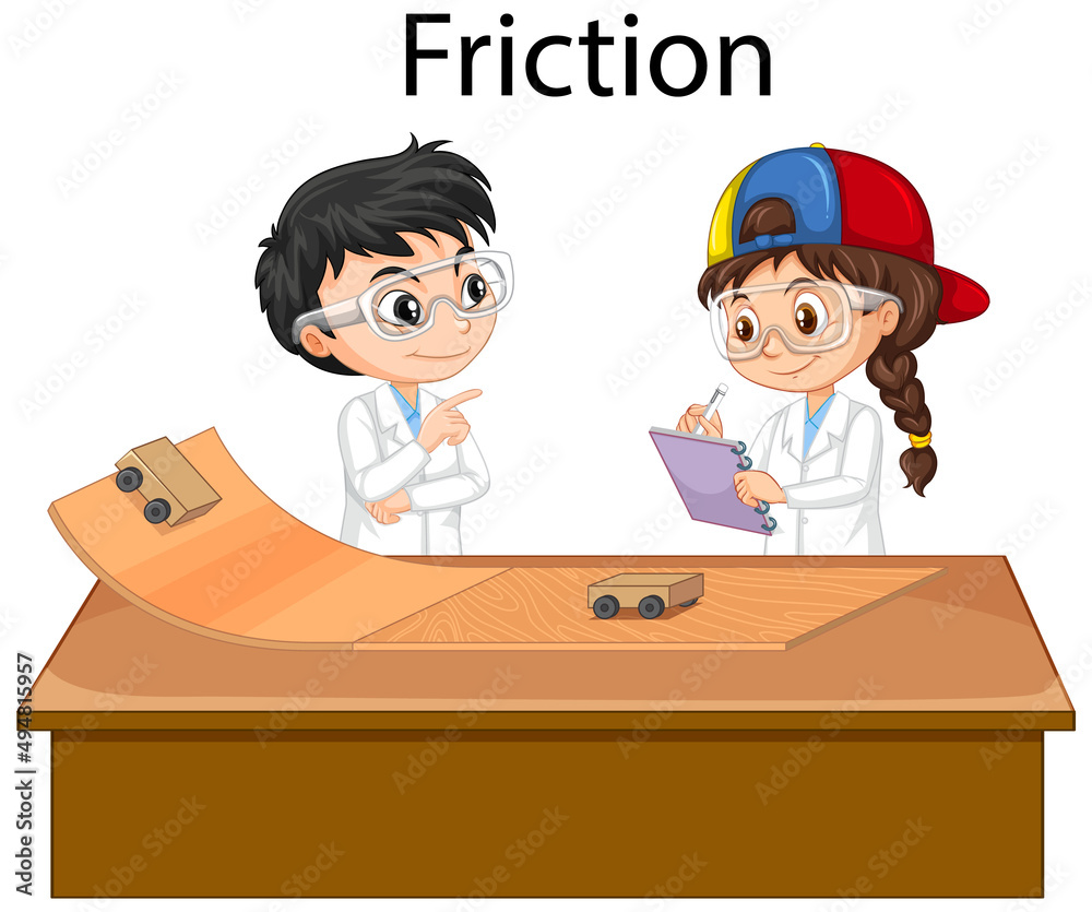 Wall mural scientist kids doing friction experiment