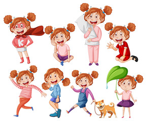 Cute girl standing on white ground