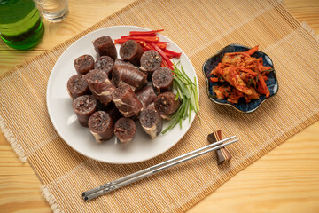 The Korean Blood Sausage or Sundae, Soondae is Korean traditional national food. Street home Asian...
