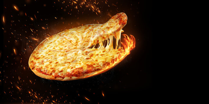 Hot and spicy Beech Oven Pizza. Beech oven-made pizza is good to taste and has a great aroma. Concept promotional flyer and poster for Restaurants or pizzerias, template.