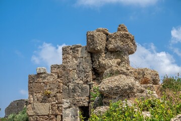 Fototapeta na wymiar Side ancient city ruins in Antalya province of Turkey