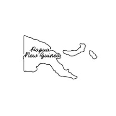 Papua New Guinea outline map with the handwritten country name. Continuous line drawing of patriotic home sign