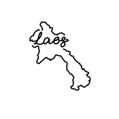 Laos outline map with the handwritten country name. Continuous line drawing of patriotic home sign