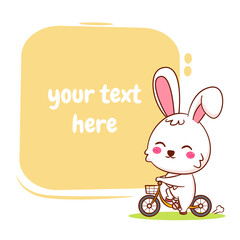 Obraz premium Cute cartoon character of bunny riding bicycle. Hand drawn style flat character
