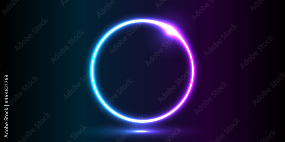 Poster Vector abstract circle neon light line round frame colorful blue purple isolated on black background. Technology modern concept.