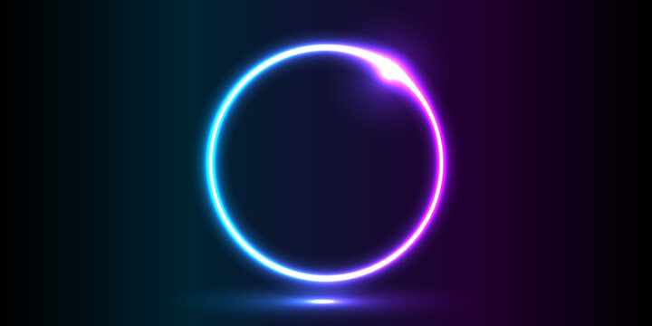 Vector abstract circle neon light line round frame colorful blue purple isolated on black background. Technology modern concept.