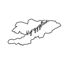 Kyrgyzstan outline map with the handwritten country name. Continuous line drawing of patriotic home sign. A love for a small homeland. T-shirt print idea. Vector illustration.
