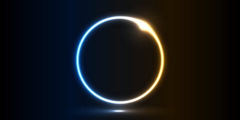 Vector abstract circle neon light line round frame colorful blue yellow isolated on black background. Technology modern concept.