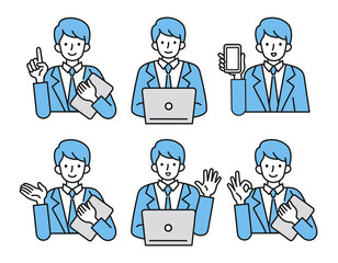 働く男性の様々なイラストセット. ビジネスのコンセプトデザイン. 白背景にベクター素材.