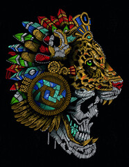 jaguar aztec warrior mexico - obrazy, fototapety, plakaty