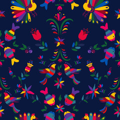 Fototapeta na wymiar Seamless pattern with cute birds and flowers for the holiday Cinco de mayo. Endless textures for your design. 
