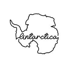 Antarctic outline map with the handwritten country name. Continuous line drawing of patriotic home sign. A love for a small homeland. T-shirt print idea. Vector illustration. © Ivan Burchak