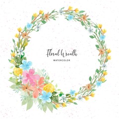 Lovely Watercolor Floral Wreath With Colorful Spring Flower