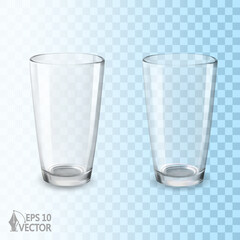 Empty transparent glass for drinking, realistic cutlery for water, juice or milk, 3D isolated vector illustration