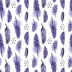 Artistic seamless pattern with colorful different feathers