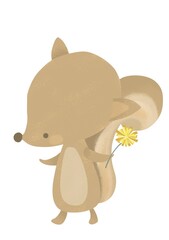 タンポポを持つリスのイラスト