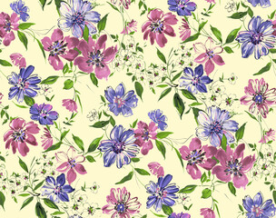 Brushstroke flower And watercolor flower Background Design yellow Background