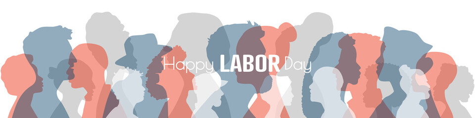 Happy Labor Day card. People of different ethnicities stand side by side together. Flat vector illustration.	