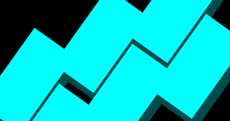 Turquoise geometric shape on black background for art banner concept