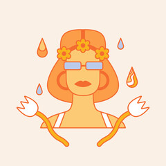 Retro style vector illustration of a hippie woman with flowers in her hair