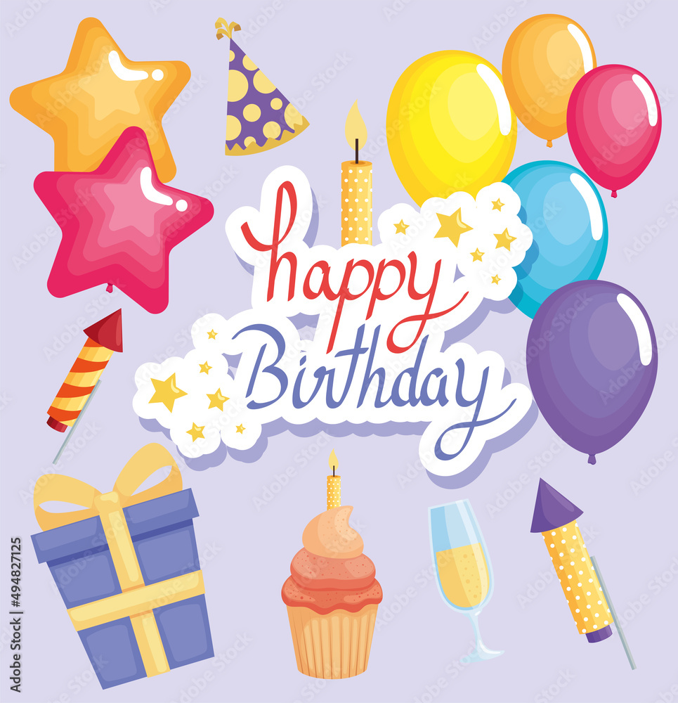 Sticker happy birthday lettering card