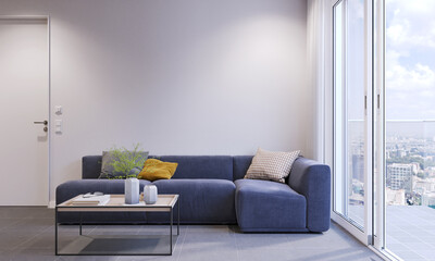 Modern interior of living room.3D illustration