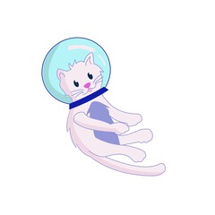 Cat in a spacesuit helmet Cartoon vector illustration on white background