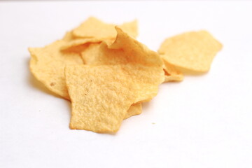potato chips placed on a white background.