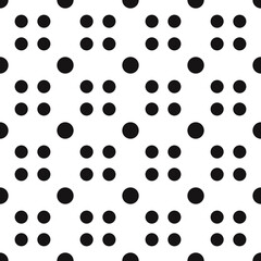 Black repeating dots. Vector with identical polka dots.