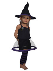 3d illustration of a toon kid in a witch costume 