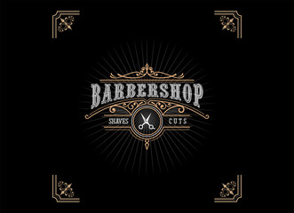 Barbershop logo design. Vintage lettering illustration on dark background. Vintage logo