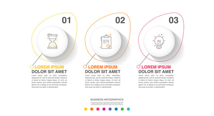 Line vector minimal infographic with three circles. Modern timeline business concept with 3 steps by step for diagram, chart, flowchart, levels, graphic, app, web