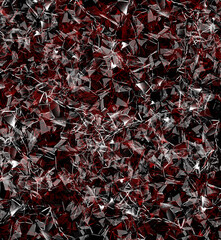Background of broken glass. The texture of glass fragments. The effect of damaged glass. Beautiful design with red color.