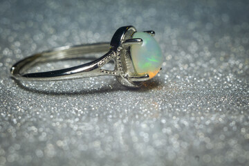 White opal silver ring