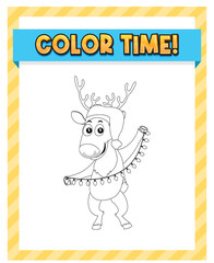 Worksheets template with color time! text and raindeer outline