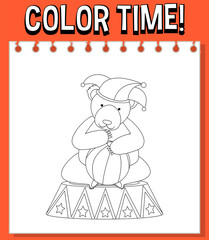 Worksheets template with color time! text bear with drum outline