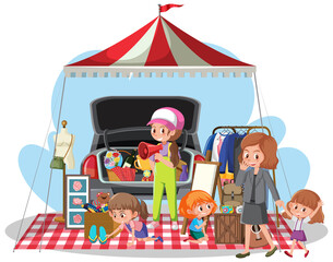 Flea market concept with clothes shop