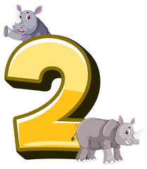 Two rhinoceros attached to number two