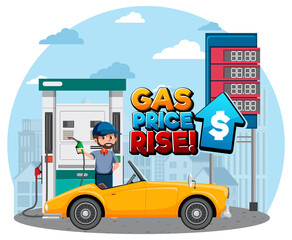 Gas station with gas price rise word logo