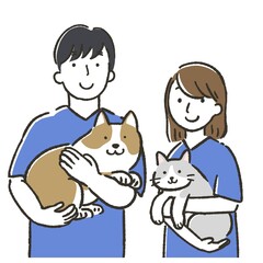 動物を抱く獣医師のイラスト