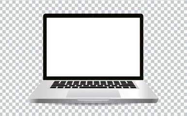 Modern laptop computer vector mockup isolated on transparent.