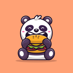 Cute Panda Eating Burger Cartoon Vector Icon Illustration. Animal Food Icon Concept Isolated Premium Vector. Flat Cartoon Style © catalyststuff
