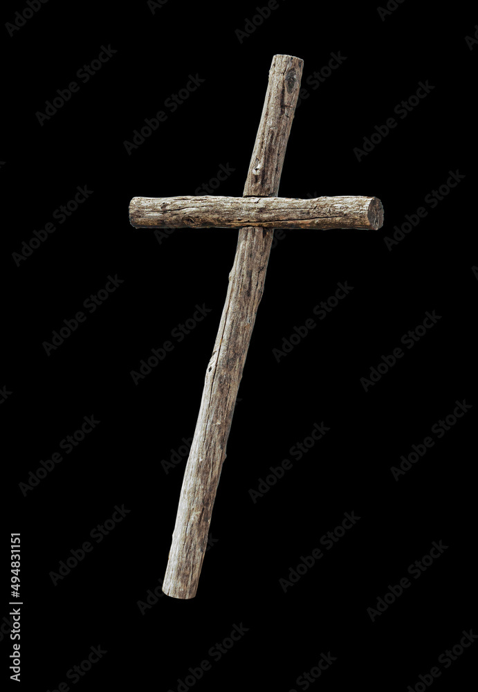 Wall mural wooden cross on black