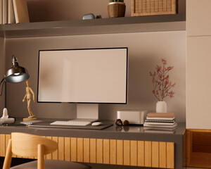 Modern stylish home office interior with comfortable workplace