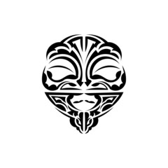 Viking faces in ornamental style. Polynesian tribal patterns. Suitable for tattoos. Isolated on white background. Vector illustration.