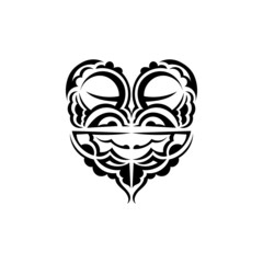 Viking faces in ornamental style. Hawaiian tribal patterns. Suitable for tattoos. Isolated. Black ornament, vector illustration.